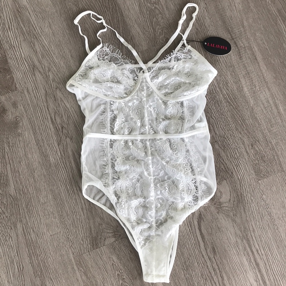 White Lace see through Lingerie Thong Body suit